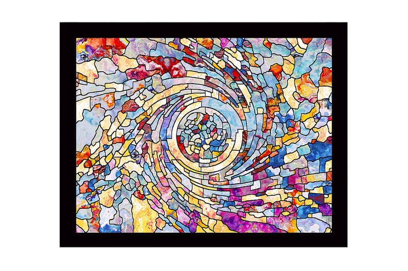 Innrammet lerret i tre - 41x56 cm - Spiraler av fargerike mosaikkfragmenter, Blå / Rød / Gul
