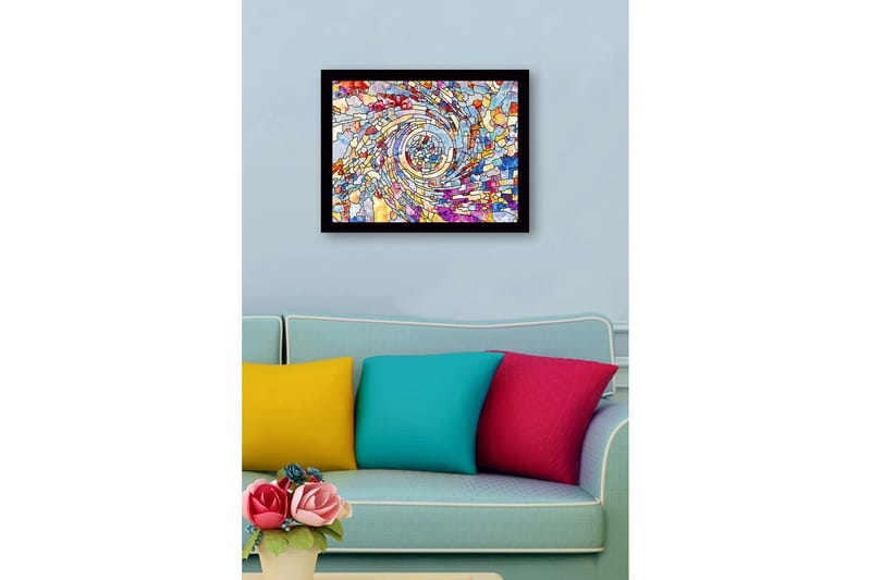 Innrammet lerret i tre - 41x56 cm - Spiraler av fargerike mosaikkfragmenter - Blå / Rød / Gul - Innredning - Bilder & kunst