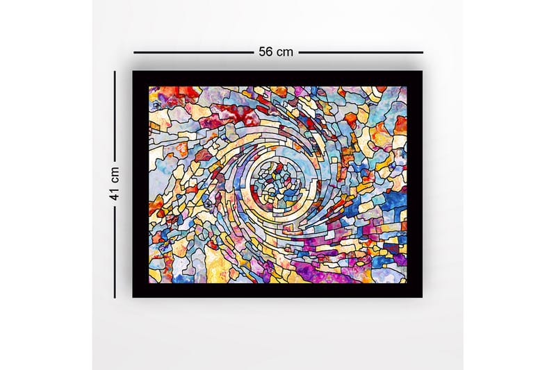 Innrammet lerret i tre - 41x56 cm - Spiraler av fargerike mosaikkfragmenter - Blå / Rød / Gul - Innredning - Bilder & kunst