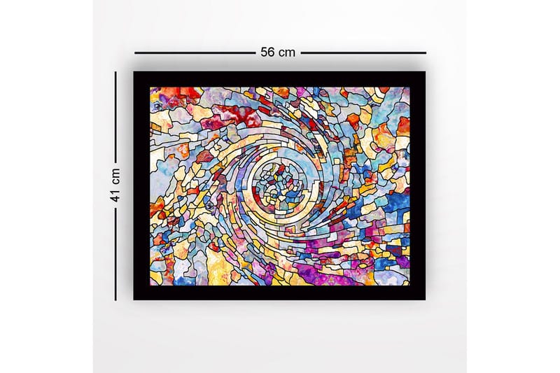 Innrammet lerret i tre - 41x56 cm - Spiraler av fargerike mosaikkfragmenter - Blå / Rød / Gul - Innredning - Bilder & kunst