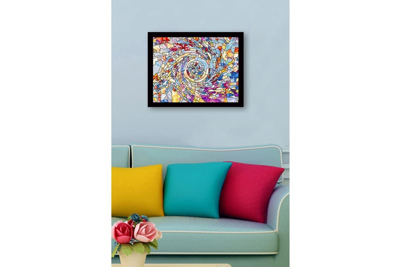 Innrammet lerret i tre - 41x56 cm - Spiraler av fargerike mosaikkfragmenter - Blå / Rød / Gul - Innredning - Bilder & kunst