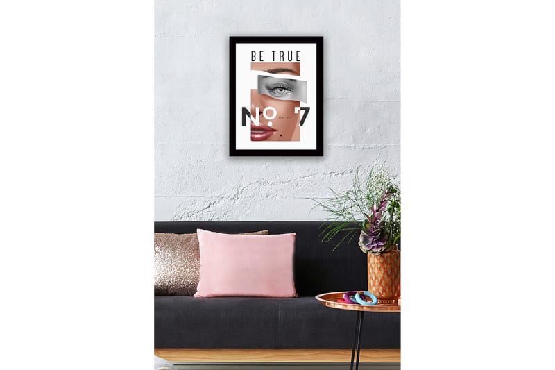 Innrammet lerret i tre - 41x56 cm - Stilisert portrett med fokus på øyne og lepper - Hudtone / Grå / Svart - Innredning - Bilder & kunst