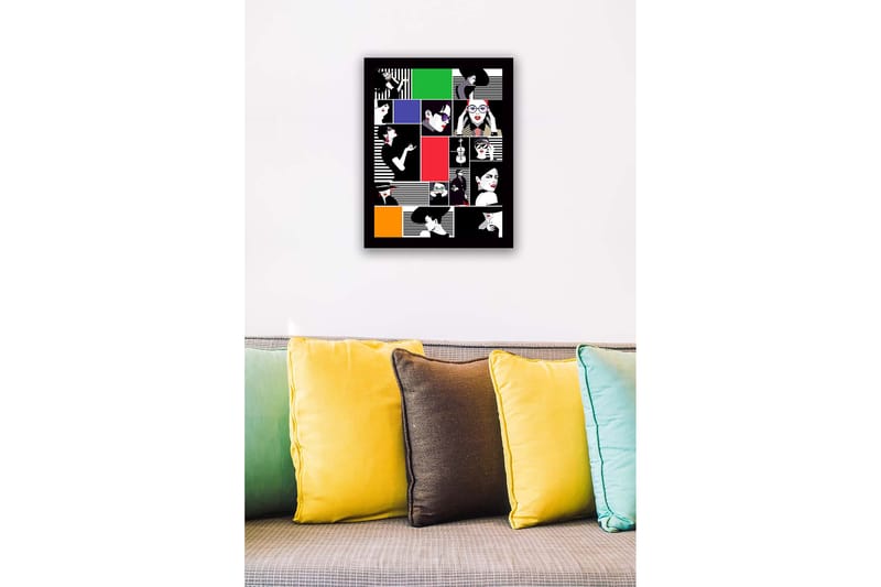 Innrammet lerret i tre - 41x56 cm - Stiliserte portretter av kvinner i forskjellige uttrykk og klær - Rød / Svart / Hvit - Innredning - Bilder & kunst