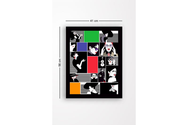 Innrammet lerret i tre - 41x56 cm - Stiliserte portretter av kvinner i forskjellige uttrykk og klær - Rød / Svart / Hvit - Innredning - Bilder & kunst