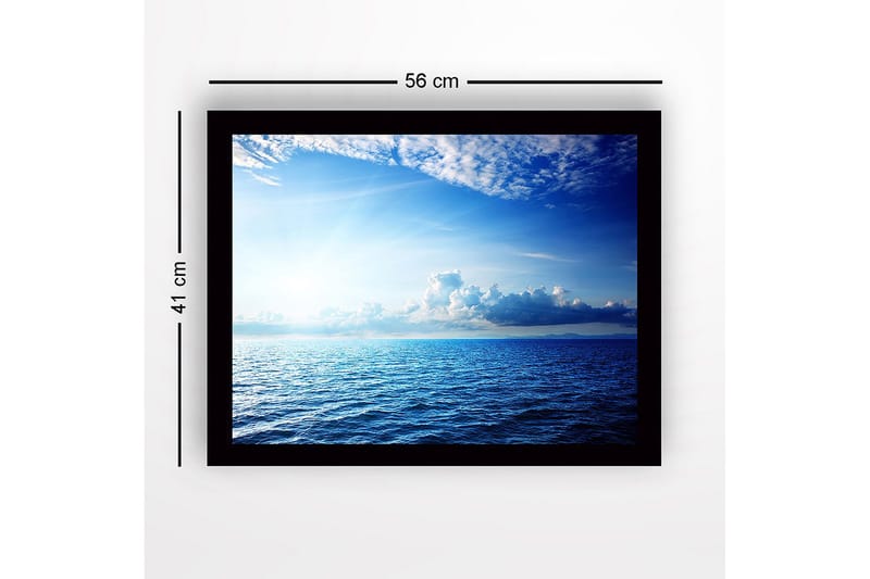 Innrammet lerret i tre - 41x56 cm - Storslått havutsikt med klare skyer og solstråler - Blå / Lyseblå / Hvit - Innredning - Bilder & kunst
