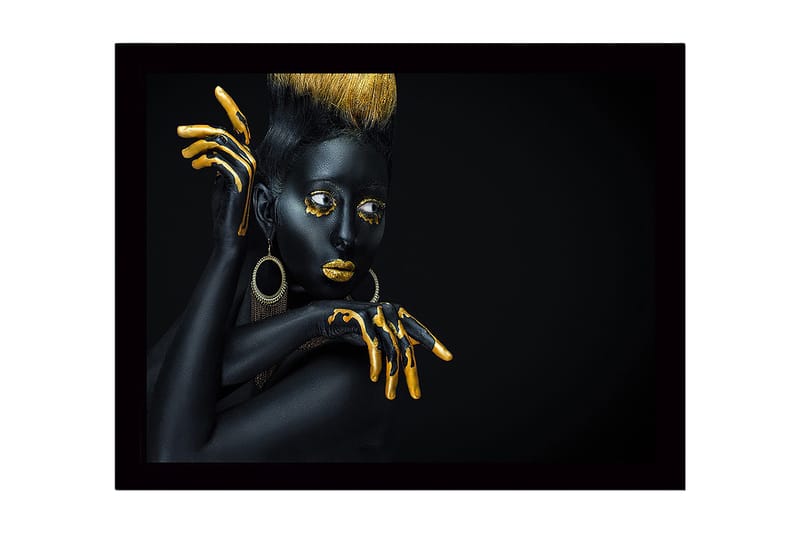 Innrammet lerret i tre - 41x56 cm - Svart og gullkledd modell med dramatiske positurer, Svart / Gull