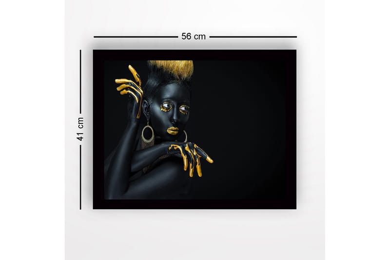 Innrammet lerret i tre - 41x56 cm - Svart og gullkledd modell med dramatiske positurer - Svart / Gull - Innredning - Bilder & kunst