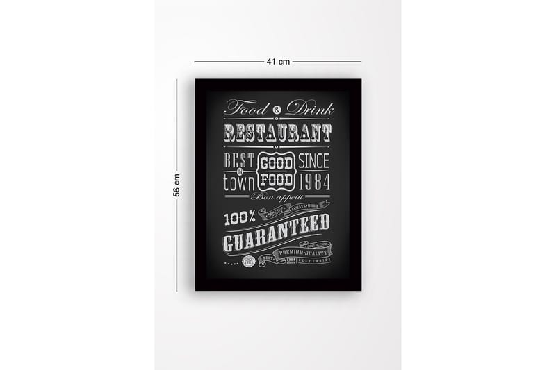 Innrammet lerret i tre - 41x56 cm - Typografisk plakat med restauranttema - Svart / Hvit - Innredning - Bilder & kunst