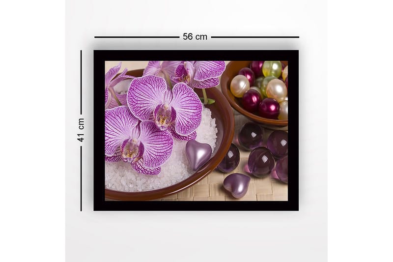 Innrammet lerret i tre - 41x56 cm - Vakker samling av orkideer og dekorasjoner i skåler - Lilla / Hvit / Grønn - Innredning - Bilder & kunst