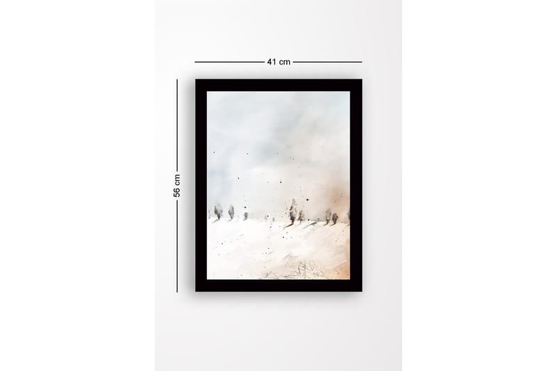 Innrammet lerret i tre - 41x56 cm - Vinterlandskap med snødekte trær - Hvit / Lys grå / Beige - Innredning - Bilder & kunst