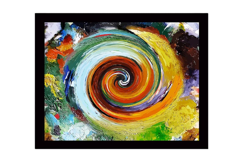 Innrammet lerret i tre - 41x56 cm - Virvlende fargekomposisjon med spiralmønster - Grønn / Oransje / Gul - Innredning - Bilder & kunst