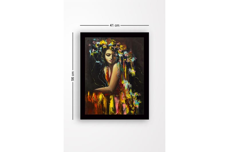Innrammet lerret i tre - 41x56 cm - Portrett av en kvinne med blomster i håret - Gul / Rød / Grønn - Innredning - Bilder & kunst