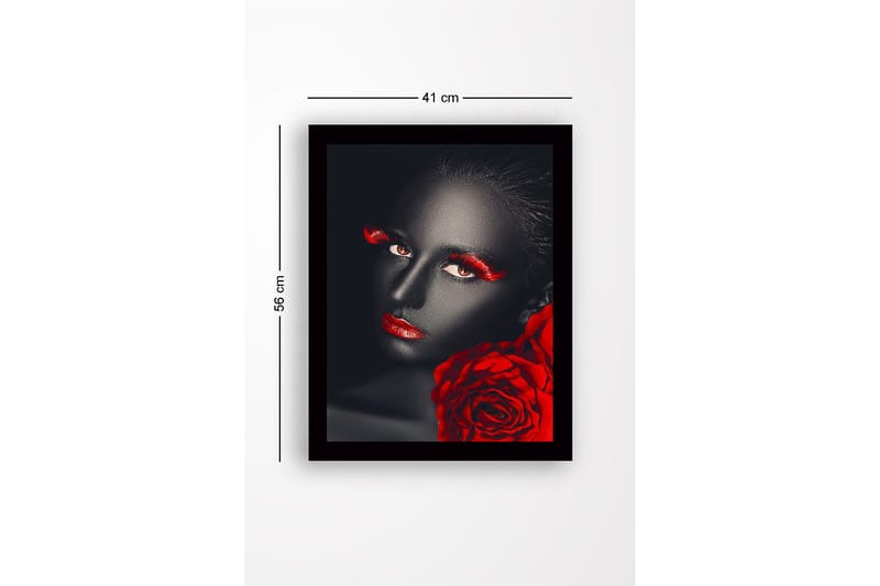 Innrammet lerret i tre - 41x56 cm - Portrett av kvinne med svart hud og røde detaljer - Rød / Svart - Innredning - Bilder & kunst