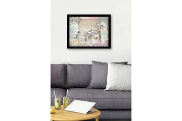 Innrammet lerretsbilde i tre - 41x56 cm - Arkitektonisk motiv av en triumfbue med blomsterdetaljer og teksten I love Milan - Pastellgrønn / Rosa / Beige - Innredning - Bilder & kunst