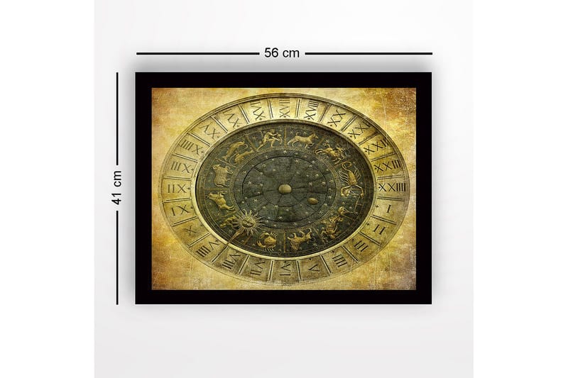 Innrammet lerretsbilde i tre - 41x56 cm - Astrologisk kart med stjernetegn og stjerner - Gull / Svart / Grå - Innredning - Bilder & kunst