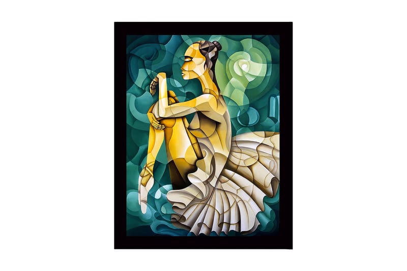 Innrammet lerretsbilde i tre - 41x56 cm - Ballettdanser i en elegant positur, Grønn / Beige / Gul