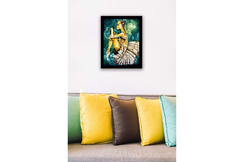 Innrammet lerretsbilde i tre - 41x56 cm - Ballettdanser i en elegant positur - Grønn / Beige / Gul - Innredning - Bilder & kunst