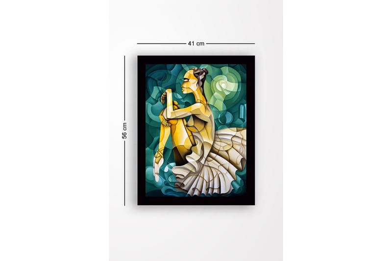 Innrammet lerretsbilde i tre - 41x56 cm - Ballettdanser i en elegant positur - Grønn / Beige / Gul - Innredning - Bilder & kunst