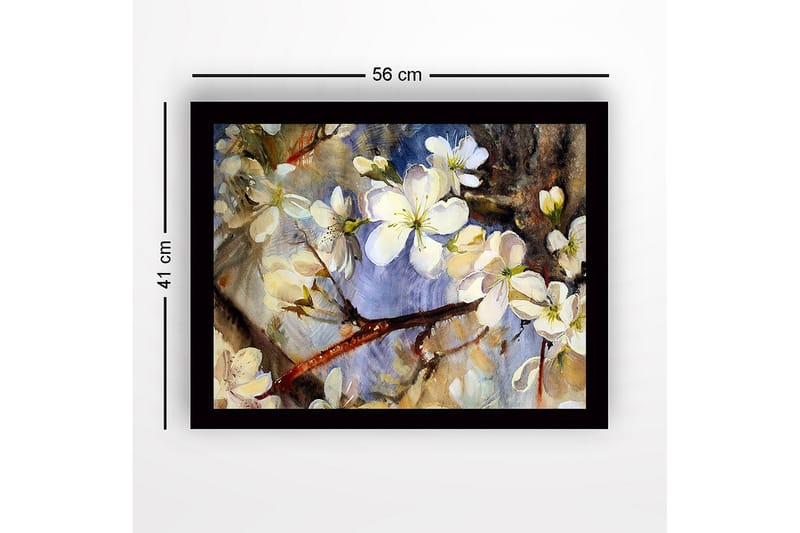 Innrammet lerretsbilde i tre - 41x56 cm - Blomstrende kirsebærgrener i myke pastellfarger - Hvit / Lys blå / Grønn - Innredning - Bilder & kunst