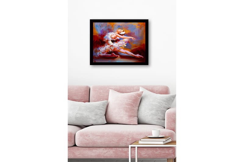 Innrammet lerretsbilde i tre - 41x56 cm - Dansende ballerina i en fargerik kjole - Rød / Hvit / Oransje - Innredning - Bilder & kunst
