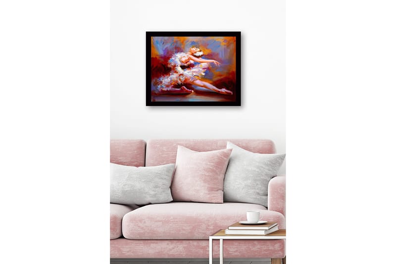 Innrammet lerretsbilde i tre - 41x56 cm - Dansende ballerina i en fargerik kjole - Rød / Hvit / Oransje - Innredning - Bilder & kunst