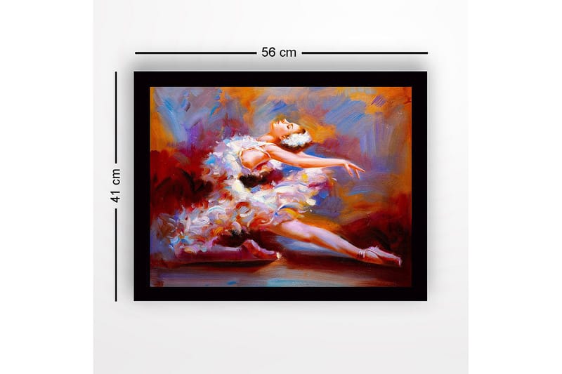 Innrammet lerretsbilde i tre - 41x56 cm - Dansende ballerina i en fargerik kjole - Rød / Hvit / Oransje - Innredning - Bilder & kunst