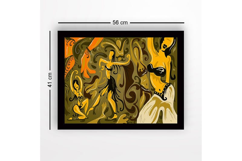 Innrammet lerretsbilde i tre - 41x56 cm - Dansende kvinner i en fargerik og abstrakt komposisjon - Gull / Oransje / Brun - Innredning - Bilder & kunst