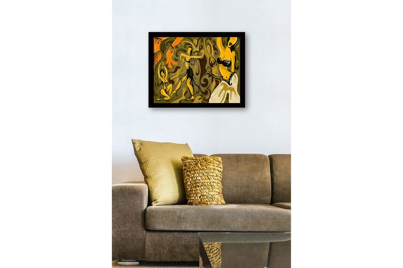 Innrammet lerretsbilde i tre - 41x56 cm - Dansende kvinner i en fargerik og abstrakt komposisjon - Gull / Oransje / Brun - Innredning - Bilder & kunst