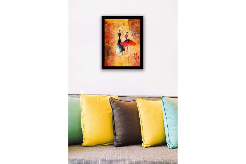 Innrammet lerretsbilde i tre - 41x56 cm - Dansende par i fargerike kjoler - Rød / Svart / Gul - Innredning - Bilder & kunst