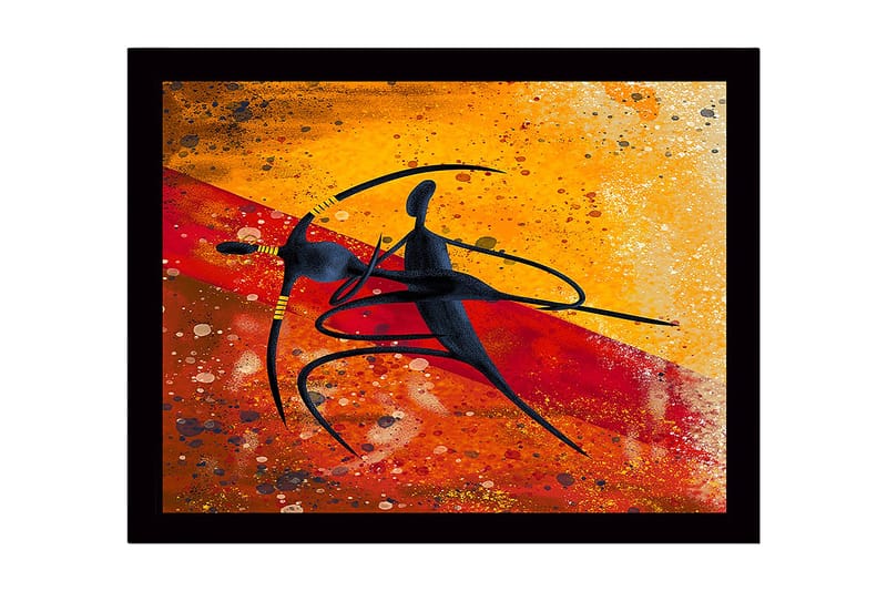 Innrammet lerretsbilde i tre - 41x56 cm - Dansende par i abstrakt stil - Gull / Rød / Svart - Innredning - Bilder & kunst
