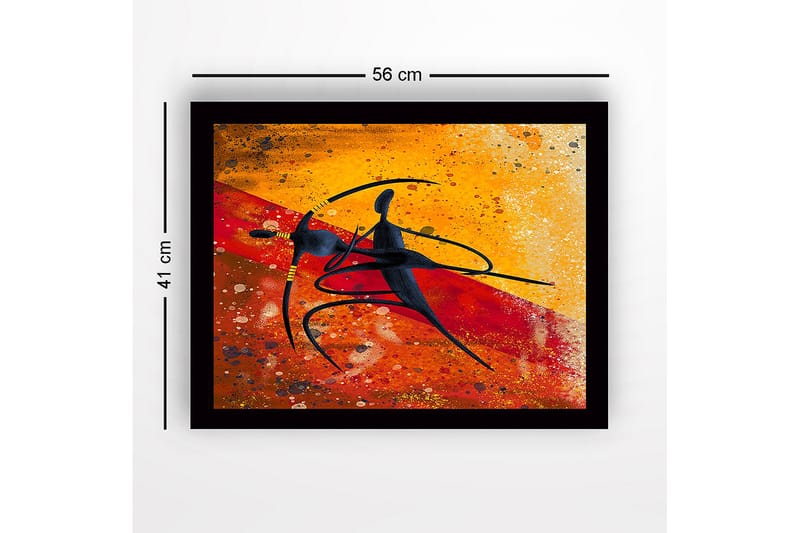 Innrammet lerretsbilde i tre - 41x56 cm - Dansende par i abstrakt stil - Gull / Rød / Svart - Innredning - Bilder & kunst