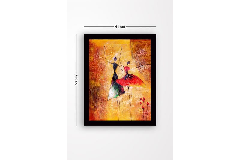 Innrammet lerretsbilde i tre - 41x56 cm - Dansende par i fargerike kjoler - Rød / Svart / Gul - Innredning - Bilder & kunst