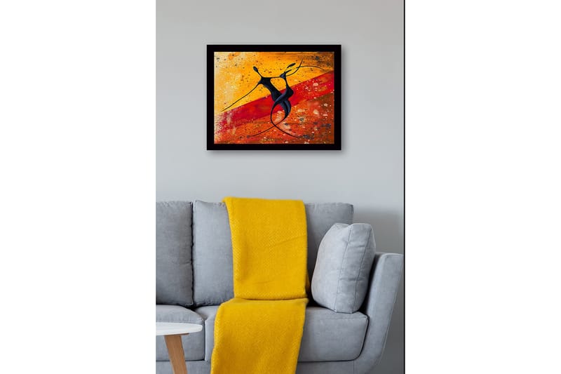 Innrammet lerretsbilde i tre - 41x56 cm - Dansende par i abstrakt stil - Svart / Oransje / Gul - Innredning - Bilder & kunst