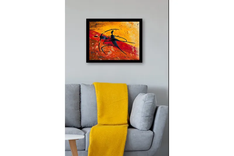 Innrammet lerretsbilde i tre - 41x56 cm - Dansende par i abstrakt stil - Gull / Rød / Svart - Innredning - Bilder & kunst