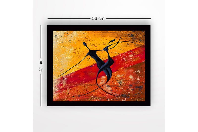 Innrammet lerretsbilde i tre - 41x56 cm - Dansende par i abstrakt stil - Svart / Oransje / Gul - Innredning - Bilder & kunst