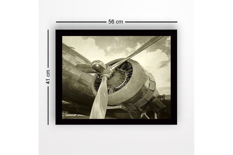 Innrammet lerretsbilde i tre - 41x56 cm - Detaljert nærbilde av en flypropell og motor - Grå / Svart / Sølv - Innredning - Bilder & kunst