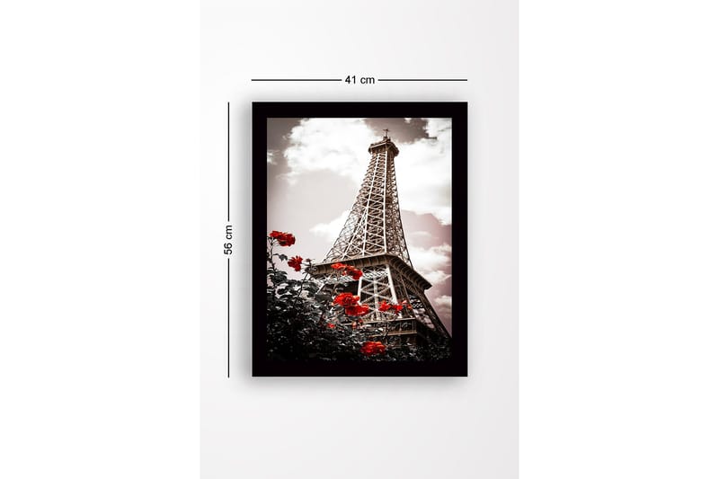 Innrammet lerretsbilde i tre - 41x56 cm - Eiffeltårnet omgitt av røde roser - Rød / Svart / Grå - Innredning - Bilder & kunst