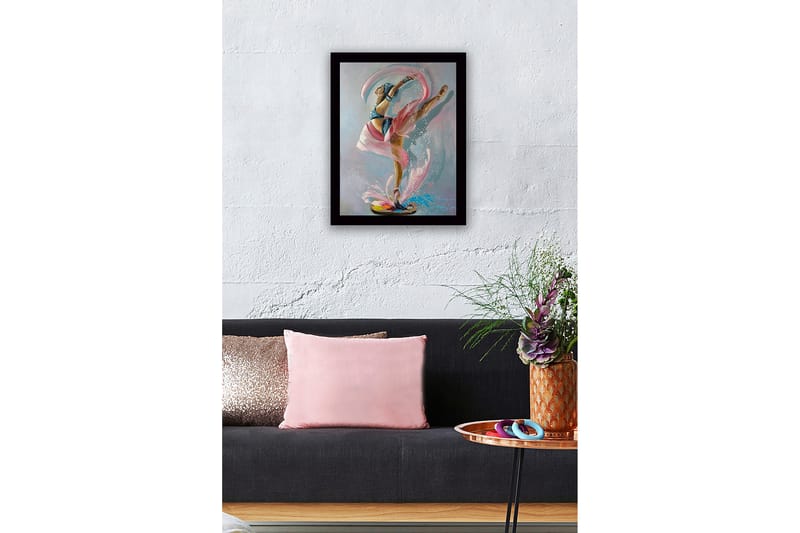 Innrammet lerretsbilde i tre - 41x56 cm - Elegant ballettdanser i dynamisk positur - Rosa / Blå / Beige - Innredning - Bilder & kunst