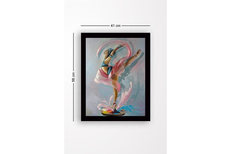 Innrammet lerretsbilde i tre - 41x56 cm - Elegant ballettdanser i dynamisk positur - Rosa / Blå / Beige - Innredning - Bilder & kunst