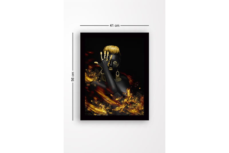 Innrammet lerretsbilde i tre - 41x56 cm - Elegant kvinne med gulldetaljer og svart bakgrunn - Svart / Gull - Innredning - Bilder & kunst