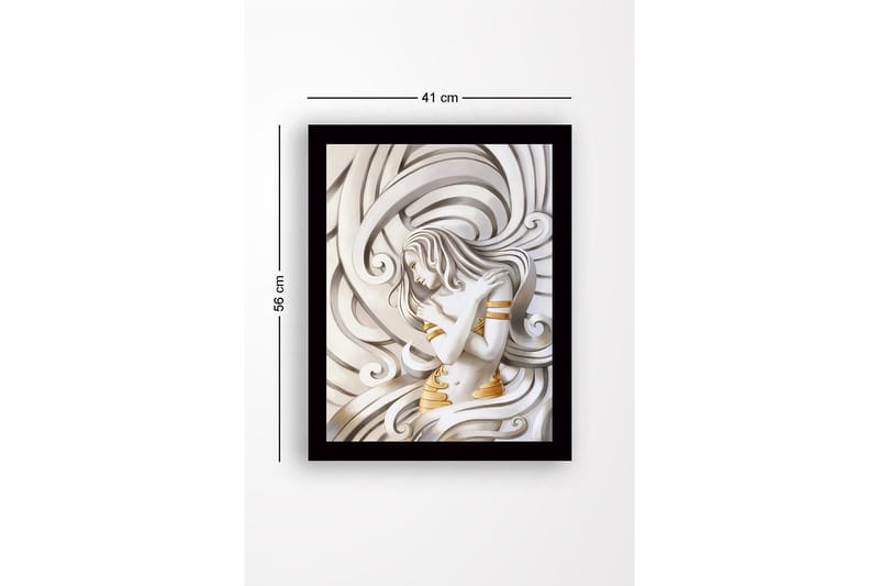 Innrammet lerretsbilde i tre - 41x56 cm - Elegant kvinne omgitt av svaiende linjer - Hvit / Gull / Grå - Innredning - Bilder & kunst