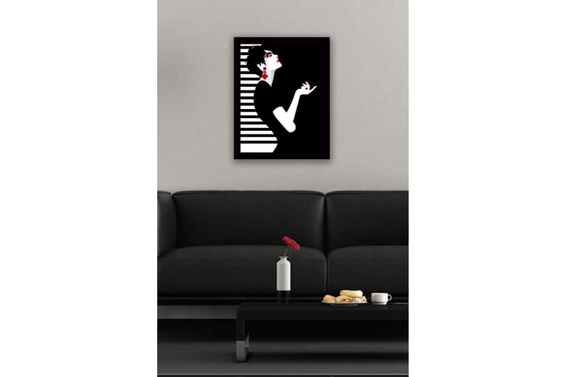 Innrammet lerretsbilde i tre - 41x56 cm - Elegant silhuett av en kvinne med dramatisk positur - Svart / Hvit / Rød - Innredning - Bilder & kunst