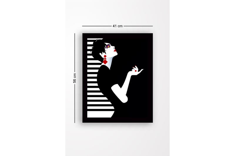 Innrammet lerretsbilde i tre - 41x56 cm - Elegant silhuett av en kvinne med dramatisk positur - Svart / Hvit / Rød - Innredning - Bilder & kunst