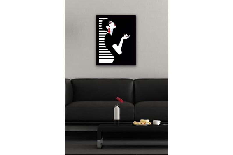 Innrammet lerretsbilde i tre - 41x56 cm - Elegant silhuett av en kvinne med dramatisk positur - Svart / Hvit / Rød - Innredning - Bilder & kunst