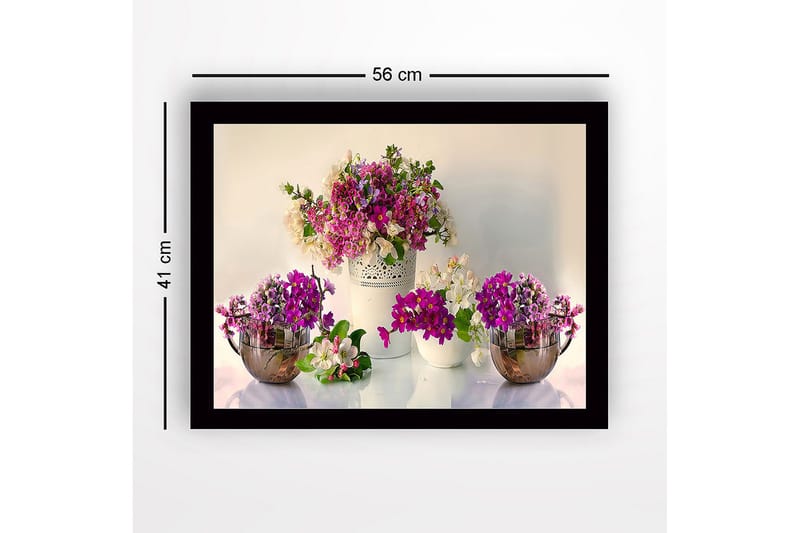 Innrammet lerretsbilde i tre - 41x56 cm - Fargerik blomsterbukett i forskjellige nyanser av lilla og hvitt - Lilla / Hvit - Innredning - Bilder & kunst