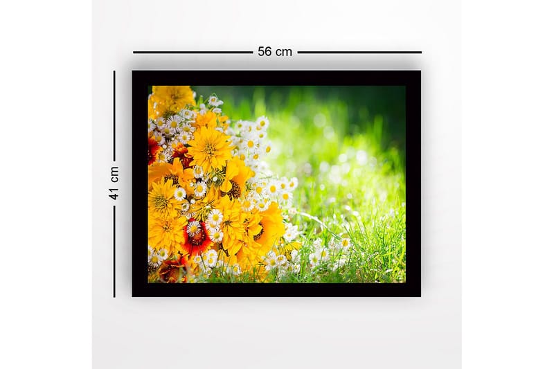 Innrammet lerretsbilde i tre - 41x56 cm - Fargerik blomsterbukett i gult og hvitt - Gul / Hvit - Innredning - Bilder & kunst