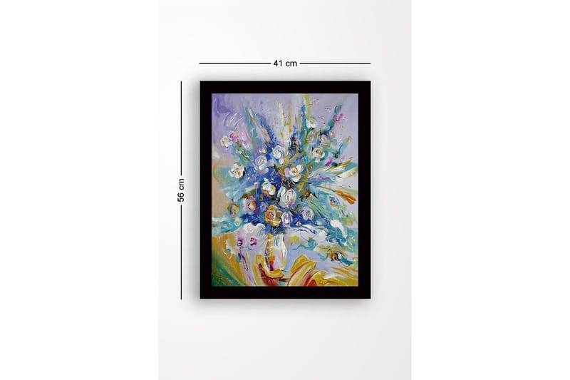 Innrammet lerretsbilde i tre - 41x56 cm - Fargerik blomsterbukett i livlige nyanser - Blå / Hvit / Grønn - Innredning - Bilder & kunst
