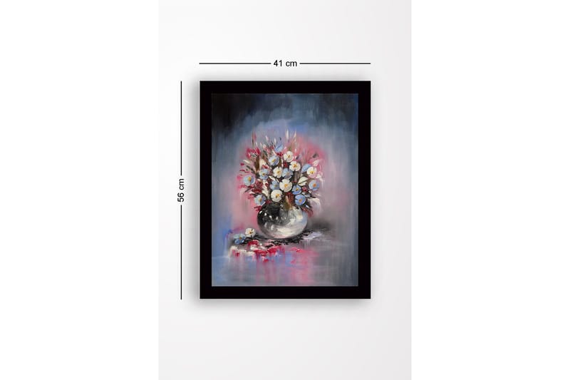 Innrammet lerretsbilde i tre - 41x56 cm - Fargerik blomsterbukett i vase - Blå / Hvit / Rosa - Innredning - Bilder & kunst