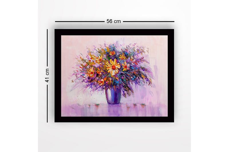 Innrammet lerretsbilde i tre - 41x56 cm - Fargerik blomsterbukett i vase - Lilla / Oransje / Gul - Innredning - Bilder & kunst