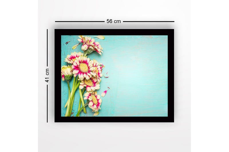 Innrammet lerretsbilde i tre - 41x56 cm - Fargerik blomsterbukett med rosa og hvite kronblader - Rosa / Hvit / Grønn - Innredning - Bilder & kunst